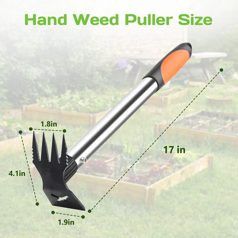 17 Inch Weed Puller Tool 2 In 1 Garden Hoe And Rake For Weeding Uprooting Planting Portable Manual Weeder Size Diagram