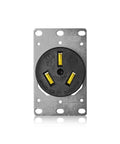 Built Like A Tank UL Listed NEMA 10 50R Receptacle 50 Amp 125 250V Heavy Duty Female Plug close-up view with metal back plate.
