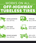 Chart showing usage of Flat Tire Sealant For Tubeless Mower And ATV Tires That Prevents And Repairs Punctures with vehicles