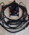 Black Leather Adjustable Horse Driving Harness For Single Horse Cart With Padded Girth And Double Layer Upper Straps Fully Padded Breastplate