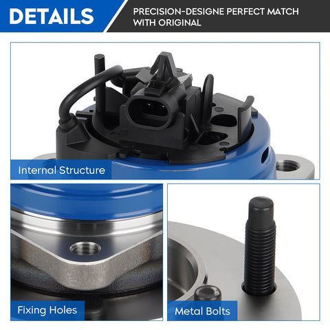 Front Wheel Bearing Hub Assembly Fits Chevy Malibu 2004 2012 Cobalt 2008 2010 HHR 2008 2010 Pontiac G6 2005 2010 Saturn Aura 5 Lug With ABS Sensor Included 1 Pc, close-up of internal structure and metal bolts