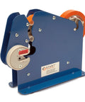 Rock Solid Manual Bag Sealer With Integrated Cutter And Tape Dispenser, blue metal design for heavy duty commercial packaging.