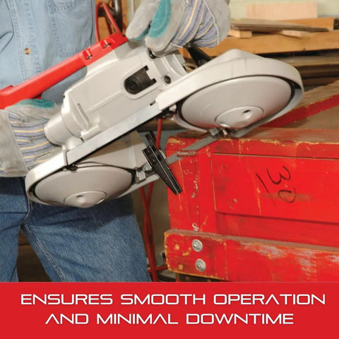 Worker holding a portable bandsaw with Univerz Bi Metal Portaband Saw Blade For Metal Workshops And DIY Projects