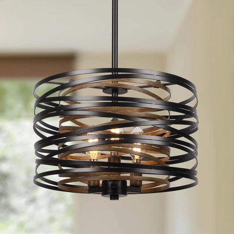 12.6 Inch Farmhouse Chandelier For Dining Room With Three Light Industrial Metal Hanging Light Fixture Rustic Drum Pendant