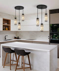 Three Light Crystal Pendant Lights Black For Kitchen Island Hanging Light Fixtures in modern kitchen setting