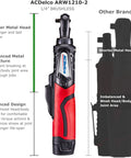 Cordless 12V Max Brushless Ratchet Wrench With One Quarter Inch Drive G12 Series Spark Free And Ultra Efficient BLDC Motor 50 Percent Longer Run Time Alloy Steel Head Quick Release Bit System Built Tough For Automotive And DIY, highlighting longer metal head and balanced design features.