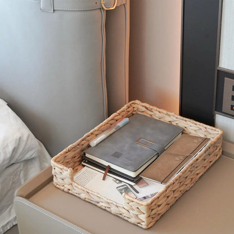 Water Hyacinth Letter Tray For A4 Files Desk Mail Paper Storage Basket Woven Organizer For Magazine Files And Office Documents
