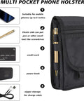 Rugged Phone Holster Belt Pouch For Large Smartphones, MOLLE Carry Case With Belt Clip, fits tools and accessories shown.