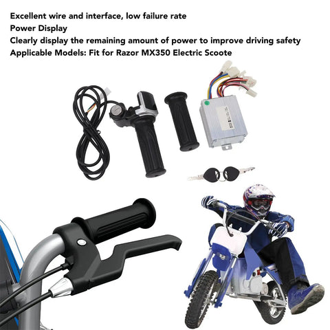 Brushed Motor Speed Controller For 24V 350W Electric Scooters With Locking Throttle Grip Clear Power Display High Stability Cables Low Failure Rate Dope For Night Rides And MX350 Compatible