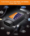 Wireless OBD2 Scanner With WiFi Car Code Reader Clears Check Engine Light And Diagnoses Over 3000 Codes shown with car logos