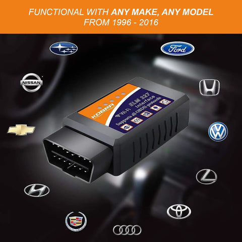 Wireless OBD2 Scanner With WiFi Car Code Reader Clears Check Engine Light And Diagnoses Over 3000 Codes shown with car logos