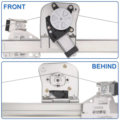 Front and back view of Durable Rear Right Passenger Side Window Lift Regulator With Built-In Motor For 2007-2013 Chevy Silverado, GMC Sierra
