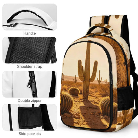 Golden Hour Arid Cactus Print Unisex Everyday Carry Backpack with durable double zipper and breathable shoulder straps