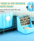 Top Shelf 4 Pack Hanging Hay Feeder For Domestic Rabbits Guinea Pigs And Chinchillas Zero Mess Cage Manger with hay and pellets.