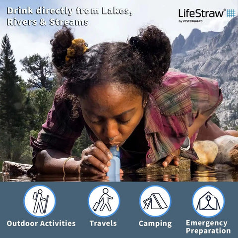Person using Peak Series Personal Water Filter For Hiking, Camping, Travel, And Emergency Prep, Trail Ready Filtration Removes 99.999999 Percent Bacteria, Parasites, And Microplastics, 1 Pack Mountain Blue by a lake