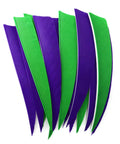 60 Piece 4 Inch Arrow Feathers Right Wing Shield Cut Fletching In Green And Purple for Wood Bamboo and Carbon Arrows