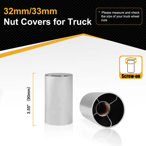 60 Pcs Lug Nut Covers 33mm Cylinder Nut Covers ABS Chrome Plastic Anti Rust Thread On Nut Cover Caps For Semi Trucks