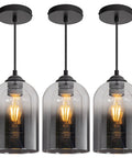 Dope Black Glass Pendant Lights 3 Pack Farmhouse Modern Hanging Island Light With Adjustable Cord For Kitchen Island Dining Room