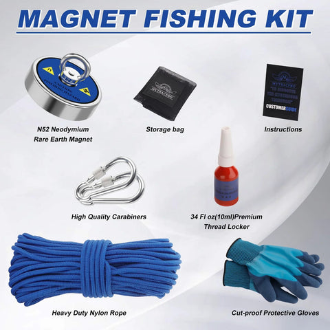 Mytracpro fishing magnet kit: 800 lb single-sided neodymium magnet with 65 ft nylon rope and storage bag