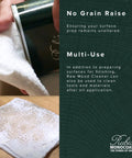 Person using Raw Wood Cleaner For Prep And Finish Electrostatic Dust Removal After Sanding And Vacuuming with cloth.
