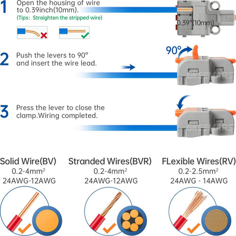 Diagram showing installation of Ten Piece Mini Electrical Wire Connectors For DIY Splicing Across Four Way Six Way Butt Terminal.