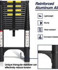 14.5 Ft Aluminum Telescoping Ladder With Dual Triangular Stabilizers For Less Wobble Heavy Duty 330 Lb Capacity Lightweight Collapsible Extension For Home Rv And Outdoor Projects Black, folded