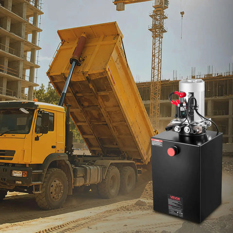 Beefed Up 12V DC Double Acting Hydraulic Power Unit For Dump Trailers, 20 Quart Steel Reservoir, 3200 PSI A Port, truck