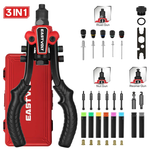 3 In 1 Do It All Rivet Nut Tool Kit For Quick Fixes, Hand Rivet Gun Plus Nut Tool And Reamer, Includes 60 Rivet Nuts