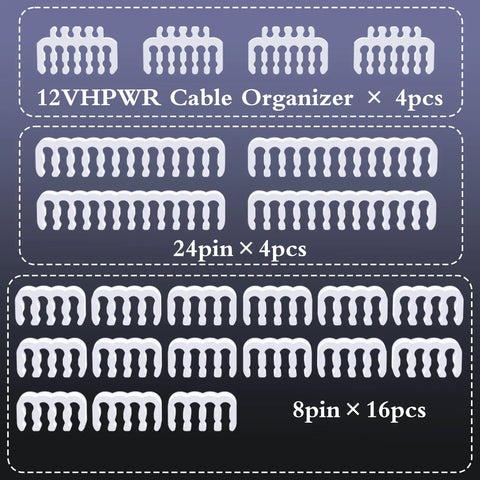 24 Pack PSU Wire Management Clips Kit For ATX Power Cables, White U-shaped cable organizers for 12VHPWR, 24 Pin, 8 Pin