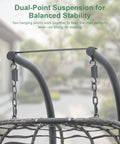 Double Egg Swing Chair With Stand For Outdoor Patio Hand Made Rattan Wicker Two Hanging Egg Chairs Hammock Chair With UV Resistant Cushions And Solid Metal Frame, Porch Loveseat For Backyard Chill showing dual-point suspension feature.