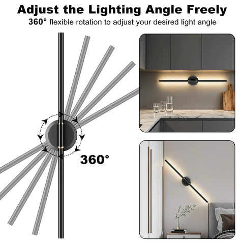 Premium Rechargeable LED Wall Sconces Set Of Two With Remote Control showing flexible 360° rotation and adjustable lighting angles.