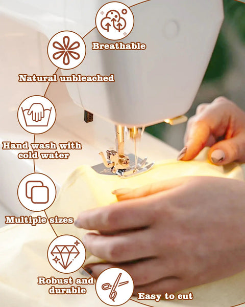 Sewing machine stitching Undyed 100 Percent Cotton Muslin Fabric By The Yard 63 Inch Wide Medium Weight Beige Calico For Sewing Projects
