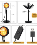Sunset Lamp With Remote And 360 Degree Rotation, RGB Multicolor Projection Night Light, HD crystal lens, USB cable, button switch.
