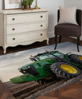 3x5 Machine Washable Farmhouse Rug with Green Tractor in living room, rustic style indoor outdoor area rug for cozy vibe