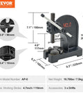 Side view of Beefy 0.5 Ton Manual Arbor Press for desktop stamping, bending, forming, cast iron construction with 4.7 inch stroke.