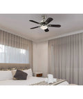 36 Inch Brushed Nickel Ceiling Fan With Dimmable LED Light And Opal Frosted Glass, Reversible Wengue And Silver Blades in bedroom