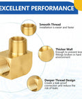 Close-up of 10 Pack Brass Pipe Fittings 90 Degree Street Elbow 3/4 Inch Female NPT To 3/4 Inch Male NPT with smooth thread.