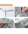 Totally Handy Drawstring Threader And Fabric Turner Kit With Elastic Band Threading Tool For Garment Repair Tailoring And Sewing Projects Easy Turn Durable Metal And Wood Design in use on gray hoodie drawstring