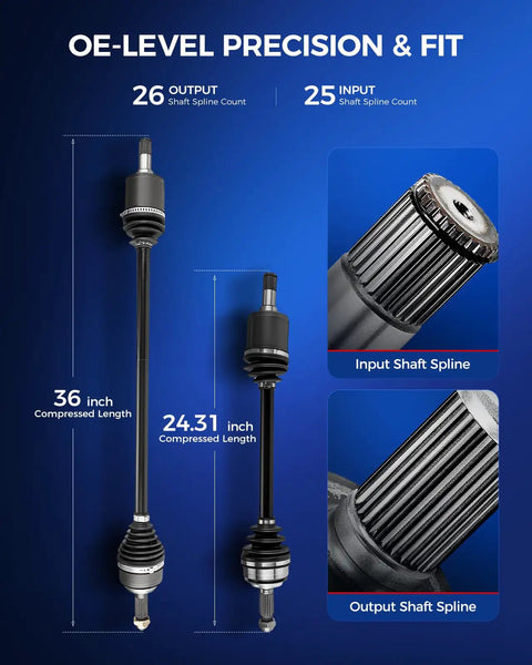 Premium Heavy Duty Front Driver And Passenger Side CV Axle Shaft Kit For Honda Civic 2006 Thru 2015 1.8L Automatic Transmission with dimensions.