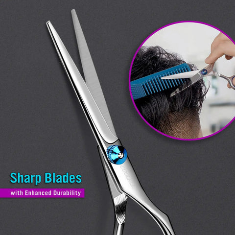 6.5 Inch Hair Cutting Scissors Set For Home And Salon Razor Shears with Comb featuring sharp blades and adjustable tension