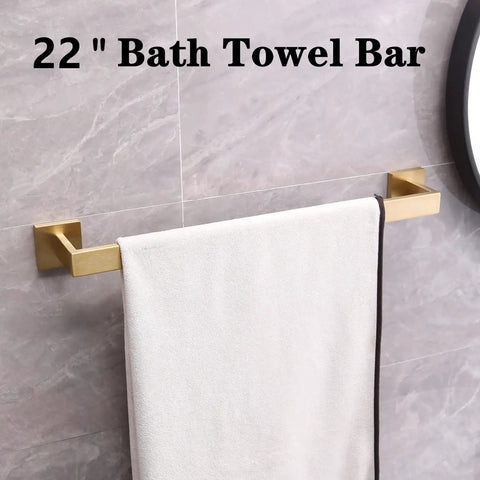 Brushed Gold Stainless Steel 5 Piece Bathroom Hardware Set With 22 Inch Towel Bar And Towel Rack Dope Upgrade For Your Bath Rustproof SUS 304 Accessories Kit - 22 inch towel bar with towel