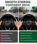 Comparison of steering wheel performance before and after using the Two Piece Electric Power Steering Shaft Coupler With Integrated Motor Damper Bushing Kit.