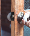 Door Ball Catch Hardware Set Concealed Design Heavy Duty Adjustable Spring Tension 4 Piece Kit in stainless steel on wood door