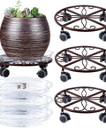 Three Pack Heavy Duty Metal Plant Caddies With Wheels 13.5 Inch Rolling Plant Stand Dollies, rustproof iron, bronze finish, set of 3