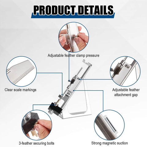Adjustable Fletching Jig For Archery Tools Kit With Magnetic Clamp, featuring clear scale markings for DIY arrows