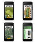 G82 Golf Launch Monitor With Premium GPS Handheld And Virtual Caddie showing CourseView maps on 5 inch touchscreen, four views