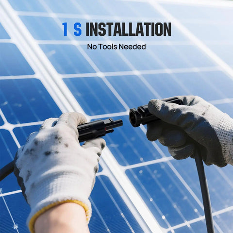 Person installing Integrated Solar Connector Kit With 2 To 4 Y Branch Parallel PV Adapter Cable For Solar Panels M FF And F MM Connectors