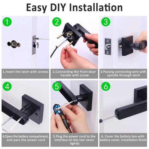 Easy DIY installation steps for Keyless Door Lock Set With Keypad And Biometric Fingerprint, Touchscreen Access, Black Finish, No Keys Needed.