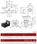 ANWOK Nema 23 steel mounting bracket for 57mm motor and 12mm ball screw CNC kit; CAD drawing and black 3D bracket