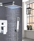 Two Way Chrome Shower System With 10 Inch LED Rain Head Wall Mounted Handheld Sprayer Brass Valve Rough In Body Pro Grade Spa